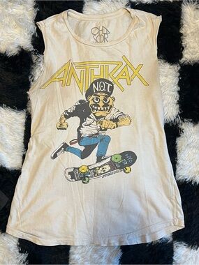 Vintage Anthrax Not Man Graphic White Sleeveless Crew Neck Tank T-Shirt Unisex M